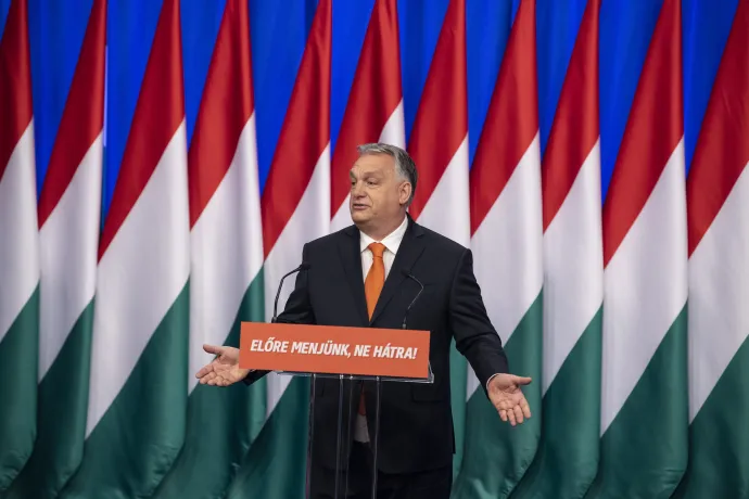 Orbán Viktor évértékelő beszéde, ahol a "présember" kifejezés is elhangzott – Fotó: Bődey János / Telex
