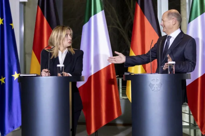 German Chancellor Olaf Scholz and Italian Prime Minister Giorgia Meloni during a press conference at the Chancellor's Office on 3rd February 2023 in Berlin – Photo: Maja Hitij / Getty Images