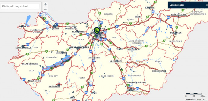 A Yettel 5G hálózati lefedettsége április 17-i állás szerint. A térképen nem szereplő területek közül csak Sátoraljaújhelyen érhető el a szolgáltatás. Forrás: Yettel