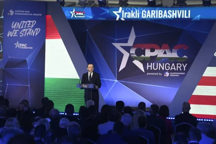 Irakli Garibashvili during his speech – Photo: Szilárd Koszticsák / MTI