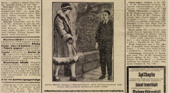 Illusztráció a Magyarország nevű lap 1926. december 24-i számában arról, ahogy Agatha Christie elhagyja a szállodát – Forrás: Magyarország / Arcanum