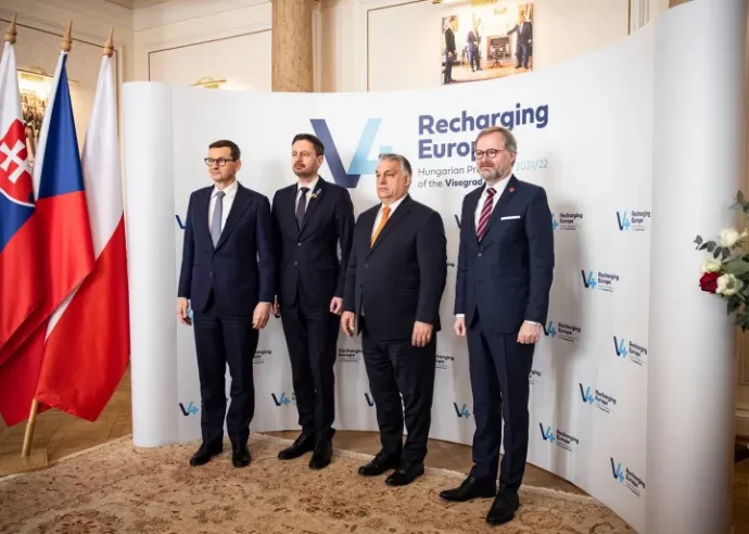 Prime Ministers Mateusz Morawiecki of Poland, Eduard Heger of Slovakia, Viktor Orbán of Hungary and Petr Fiala of the Czech Republic on 8 March 2022 Source: Viktor Orbán / Facebook