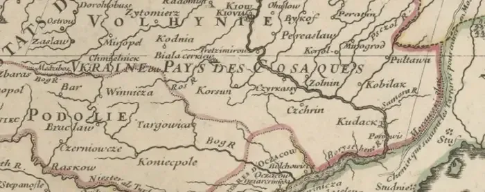 „Ukrajna vagy a kozákok földje” felirat Alexis-Hubert Jaillot 1674-ben készített térképén – Forrás: Bibliothèque nationale de France, BnF