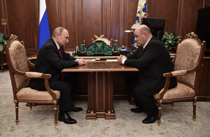 Mihail Misusztyin és Vlagyimir Putyin – Fotó: Alekszej Nyikolszkij / MTI / Szputnyik / Kreml