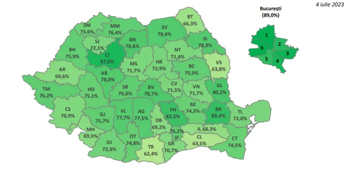A képességvizsgán legalább 5-ös átlagot elérők aránya megyei bontásban – Forrás: Oktatási Minisztérium