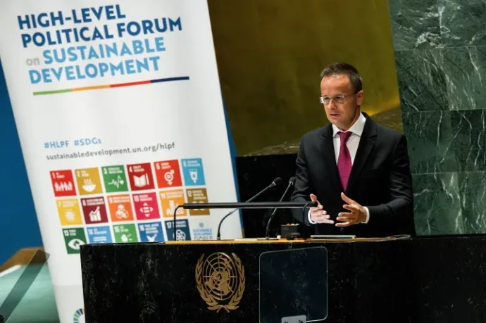 Péter Szijjártó, Minister of Foreign Affairs and Trade addressing the high-level meeting of the UN Economic and Social Council in New York on 17 July 2023 – Photo: Ministry of Foreign Affairs and Trade / MTI
