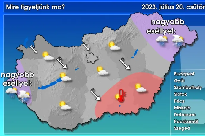 Kicsit enyhül a kánikula, zivatar hozhat felfrissülést az ország két szélén