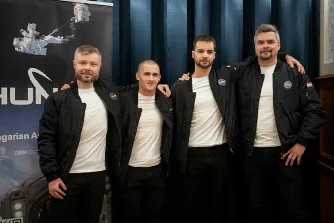 One of these four men will embark on a nearly 30-day space journey to the International Space Station in 2024-25. Development engineer Tibor Kapu, electrical engineer Gyula Cserényi, structural engineer András Szakály and orthopaedic surgeon Dr. Ádám Schlégl – Photo: Ministry of Foreign Affairs and Trade