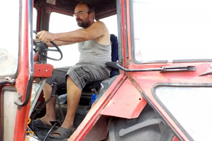 Ördögh Gábor a családi gazdaság negyvenévesnél is idősebb traktorán – Fotó: Móra Ferenc Sándor / Telex
