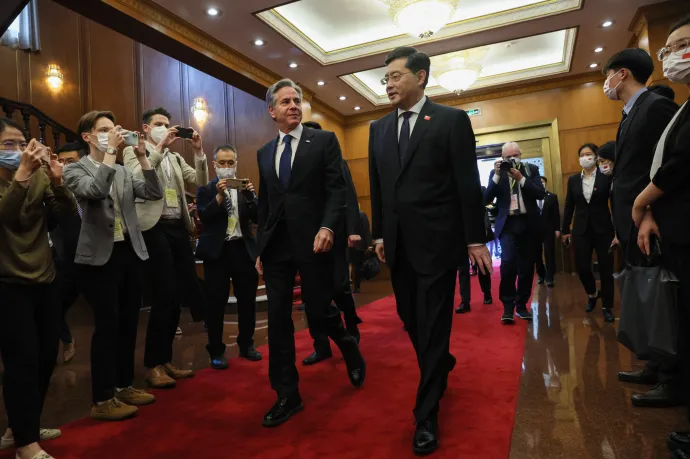 Csin Gang Antony Blinken amerikai külügyminiszterrel Pekingben, 2023. június 18-án – Fotó: Leah Millis / AFP