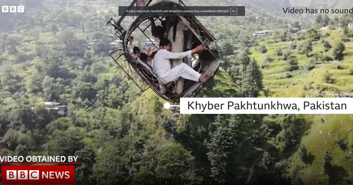 A drone video shows the rescue of people trapped on a wire rope track in Pakistan up close