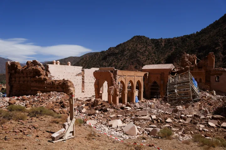 Tinmel Mosque destroyed by the earthquake in Tinmel, Morocco - Photograph: Hannah McKay/Reuters 