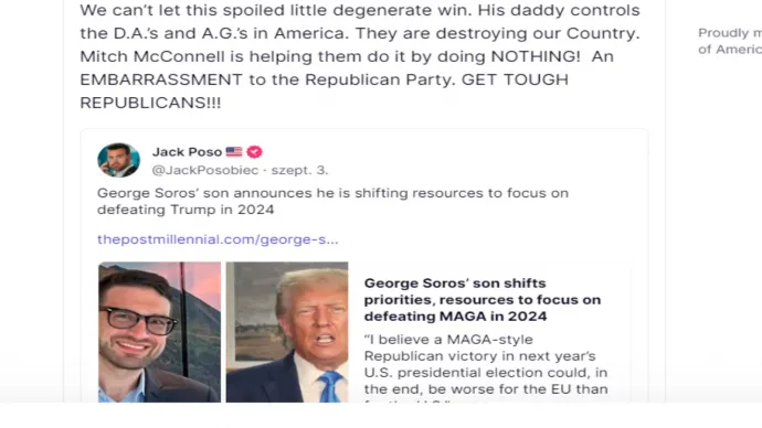 Trump posztja a volt elnök saját közösségi oldalán – Forrás: Truthsocial.com 