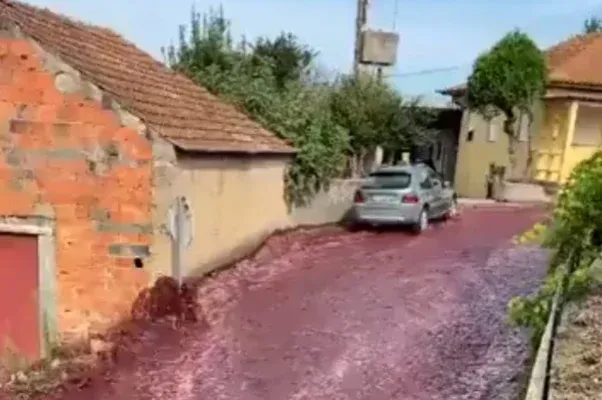 Bibliai jelenetre ébredtek egy portugál falu lakói, kétmillió liter vörösbor hömpölygött az utcákon