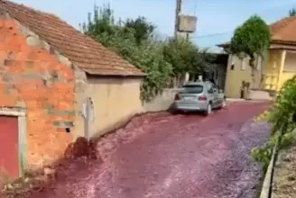 Bibliai jelenetre ébredtek egy portugál falu lakói, kétmillió liter vörösbor hömpölygött az utcákon