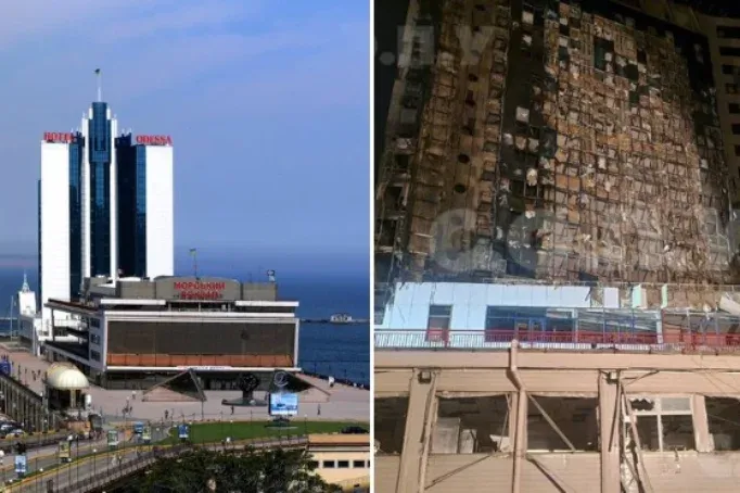 Támadás előtt és után: fotón az eltalált odesszai hotel