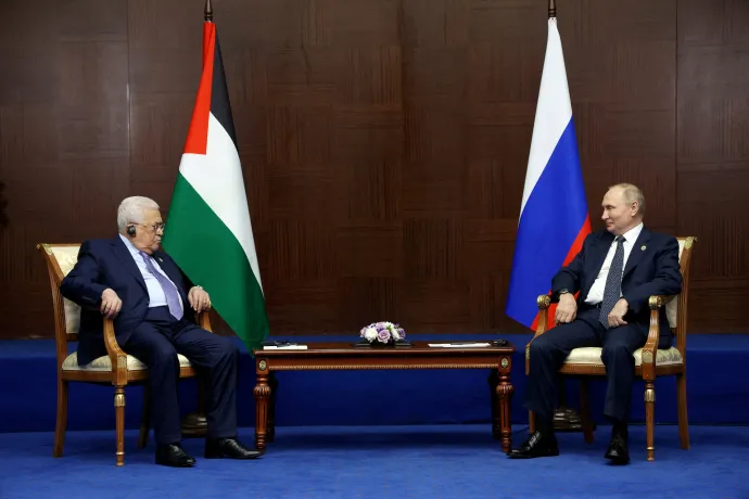 Mahmúd Abbász palesztin elnök és Vlagyimir Putyin találkozója a CICA 6. csúcstalálkozójának alkalmával, Asztanában, Kazahsztánban 2022. október 13-án – Fotó: Sputnik / Vyacheslav Prokofyev/ Reuters