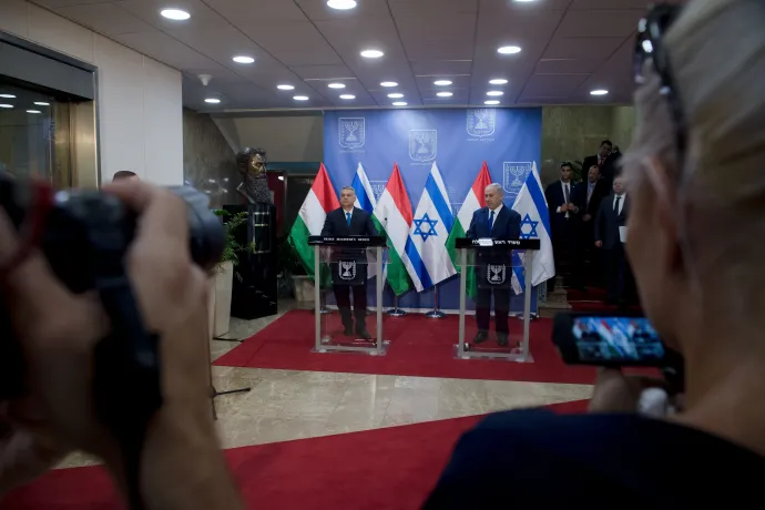 Orbán Viktor és Benjámin Netanjahu izraeli miniszterelnök sajtónyilatkozatot tesz megbeszélésüket követően Jeruzsálemben 2018. július 19-én – Fotó: Koszticsák Szilárd / MTVI