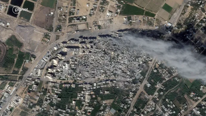 Műholdfelvétel a Gázai övezet északi részén fekvő Beit Hanoun településről – Fotó: Planet Labs Pbc / Reuters