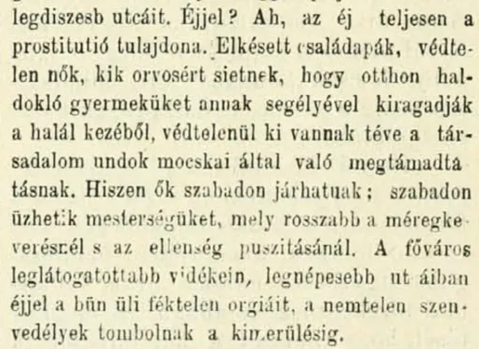 A korabeli sajtó gyakran kikelt a prostitúció ellen – Forrás: Munkás-Heti-Krónika, 1876/8. szám / Arcanum Digitális Tudománytár
