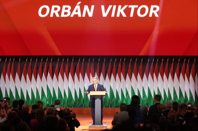 Orbán Viktor a Fidesz 30. kongresszusán a budapesti Hungexpón 2023. november 18-án – Fotó: Hevesi-Szabó Lujza / Telex