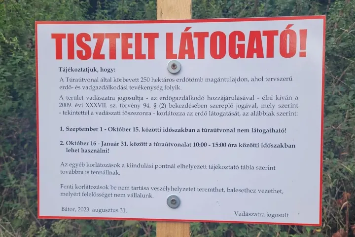 Központi tájékoztatás lesz túrázóknak a vadászati erdőkorlátozásokról