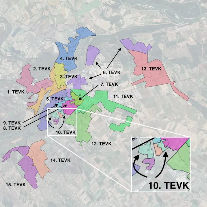 A 2023. november 30-án elfogadott új választókerületi térkép – Forrás: Bódi Mátyás / Telex