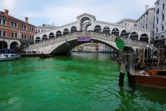 Klímaaktivisták tiltakozásul zöld festéket öntöttek Velence fő csatornájába