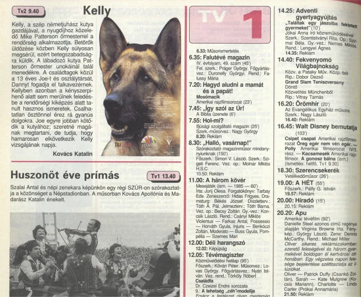 Részlet az 1993. december 12-i tervezett tévéműsorból – Fotó: Nemzeti Archívum / RTV újság