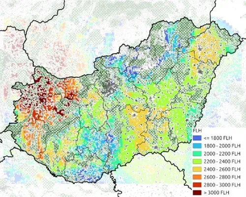 Szélenergia potenciál Magyarországon. Kép: REKK