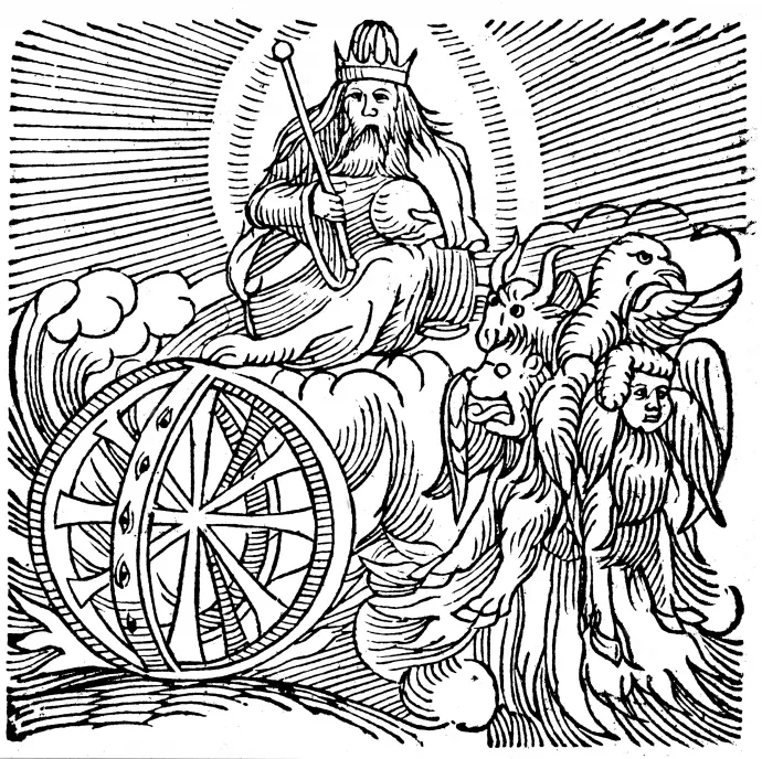 Ezékiel látomásának ábrázolása egy középkori metszeten – Fotó: Print Collector / Ann Ronan Picture Library / Heritage Images / Getty Images