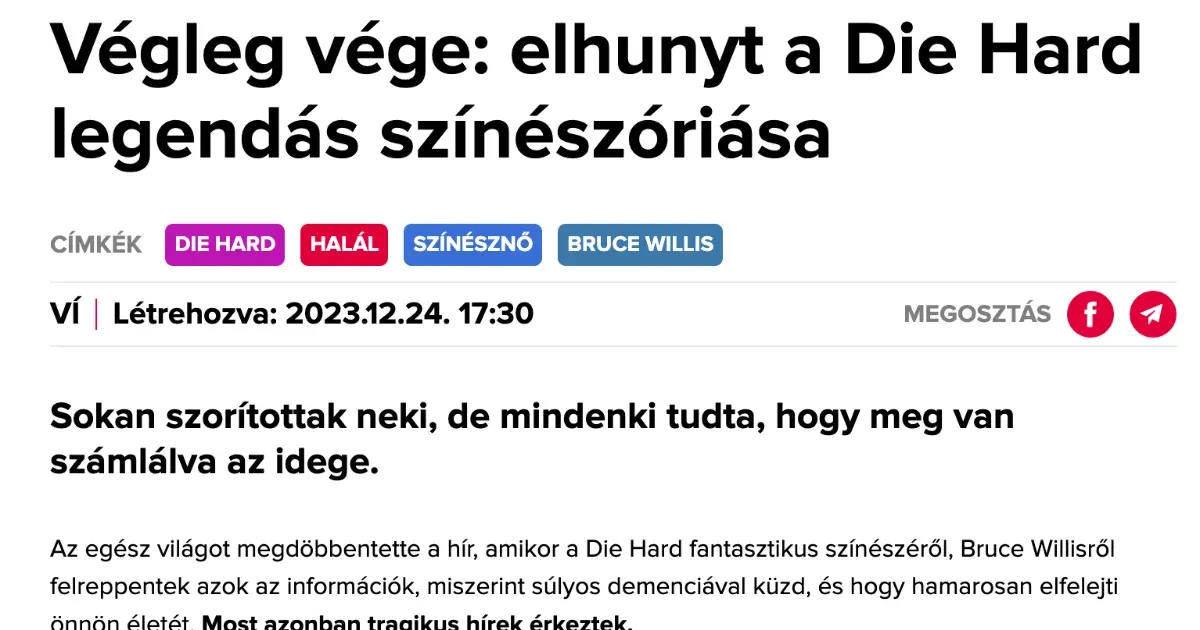 Bruce Willis betegségére rácsimpaszkodva közölt egy halálhírt épp karácsonykor a Bors