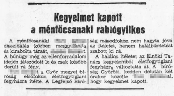 A későbbi "vodkás Pista bácsi" kegyelméről 1960-ban a Kisalföldben jelent meg a hír – Forrás: Kisalföld, 1968. ápr. 28. / Arcanum Digitális Tudománytár