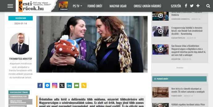 A még éles cikk a Pesti Srácok.hu-n webcacheből Fotó: Barnóczki Brigitta / Telex