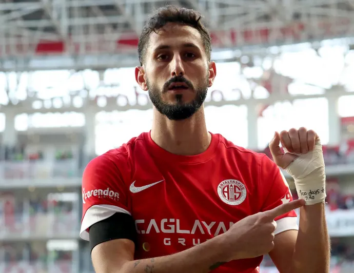 Sagiv Jehezkel gólöröme az Antalyaspor-Trabzonspor török bajnoki futballmérkőzésen 2024. január 14-én – Fotó: Handout / DHA (Demiroren News Agency) / AFP