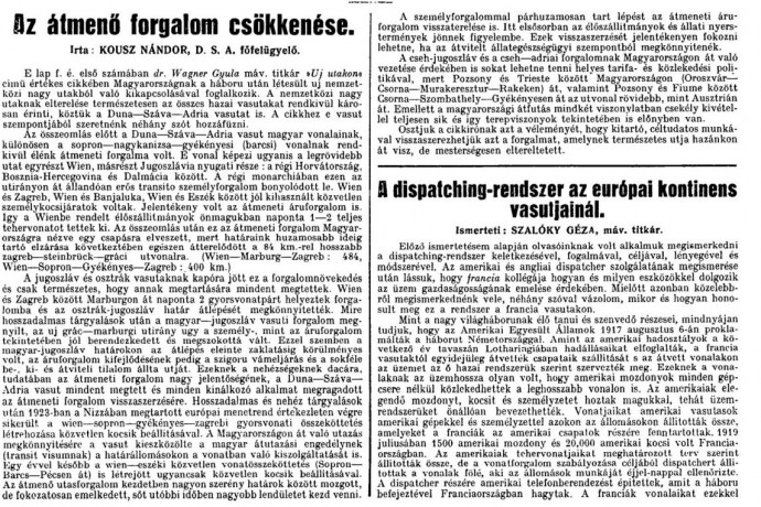 Forrás: Arcanum, Vasúti és Közlekedési Közlöny, 58. évf. (1927)1927-01-23 / 7. szám