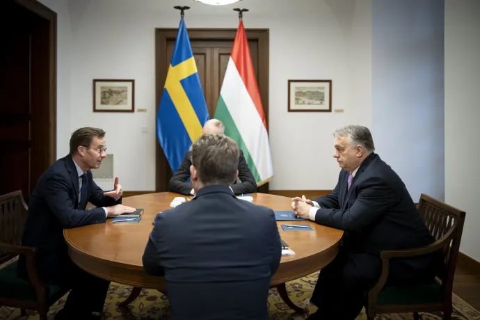Orbán Viktor tárgyal Ulf Kristersson svéd miniszterelnökkel a Karmelita kolostorban 2024. február 23-án – Fotó: Fischer Zoltán / Miniszterelnöki Sajtóiroda / MTI