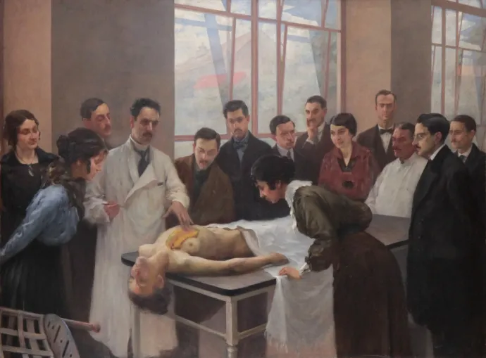 Anatómiaóra a 20. század elejéről Carlos Bonvalot festményén – Forrás: Wikipedia