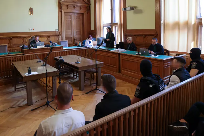 Az elsőrendű vádlott, Cs. Krisztián védője beszél a tárgyaláson – Fotó: Huszti István / Telex