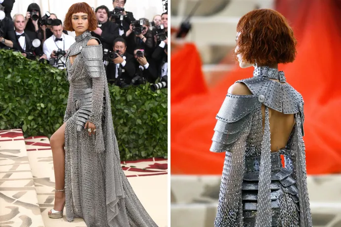 Zendaya Jeanne d’Arcként a 2018-as Met-gálán – Fotó: Noam Galai / Getty Images / AFP; John Lamparski / Getty Images / AFP