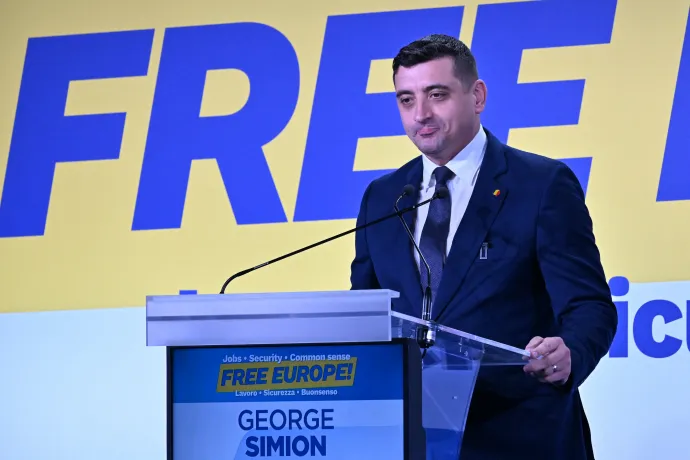 George Simion beszédet mond az Európai Parlament Identitás és Demokrácia csoportjának vezetői kongresszusán Firenzében, 2023. december 3-án – Fotó: Andreas Solaro / AFP