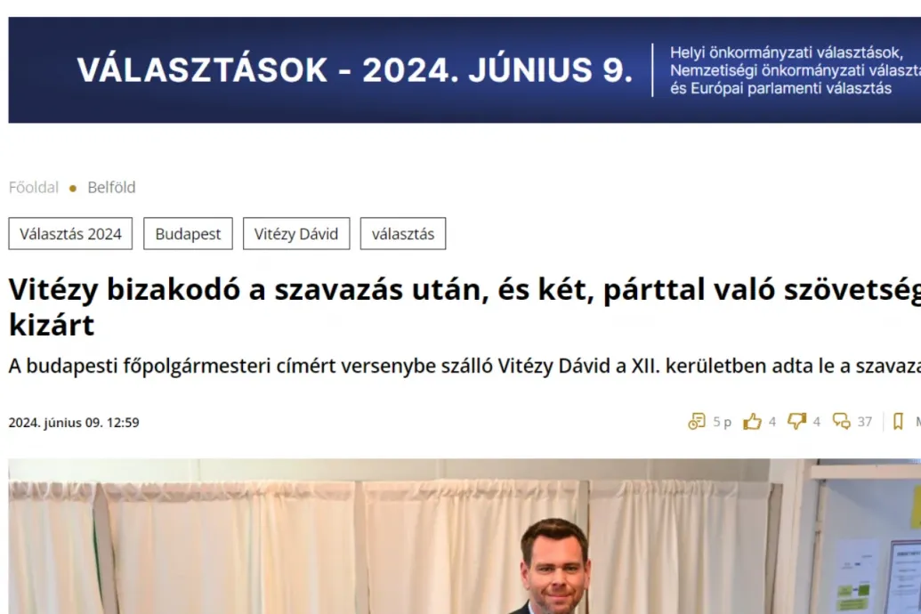 A kormánymédia idézi Vitézyt, de a címből inkább kihagyják, hogy Fidesszel sem kötne szövetséget