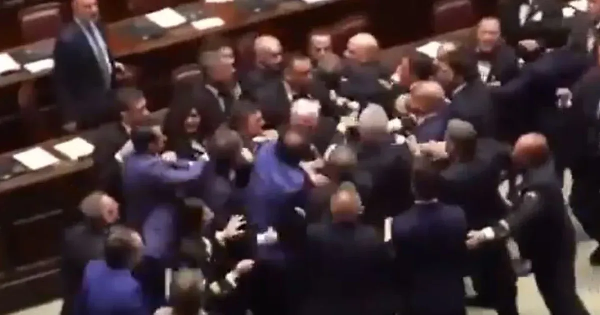 One of the representatives was going to raise the flag over the other's head in the Italian Parliament, and he was severely beaten