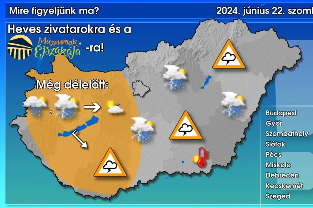 Megérkezett a hidegfront, másodfokú figyelmeztető előrejelzés van kiadva az ország nagy részére a heves zivatarok miatt