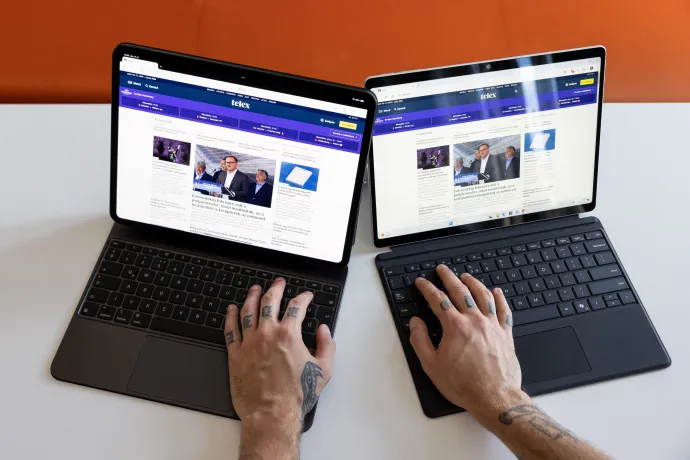 Apple iPad Pro és Microsoft Surface Pro 10 – Fotó: Ajpek Orsi / Telex