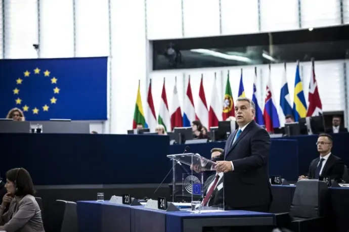 Prime Minister Viktor Orbán speaking at a debate in the European Parliament on 11 September 2018 – Photo by Balázs Szecsődi / Prime Minister's Press Office / MTI