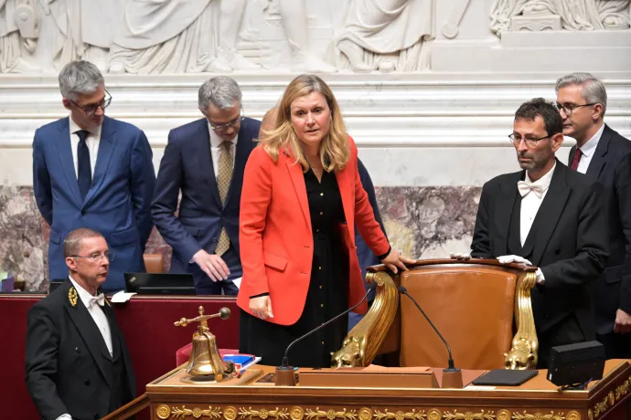 Yaël Braun-Pivet, a francia nemzetgyűlés újraválasztott elnöke beszédet mond 2024. július 18-án, Párizsban Fotó: Bertrand Guay / AFP