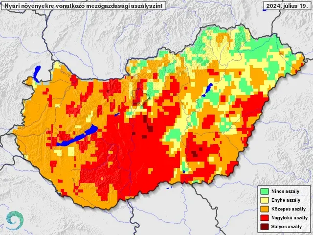 A MET 2024. július 21-i aszálytérképe – Forrás: Hungaromet