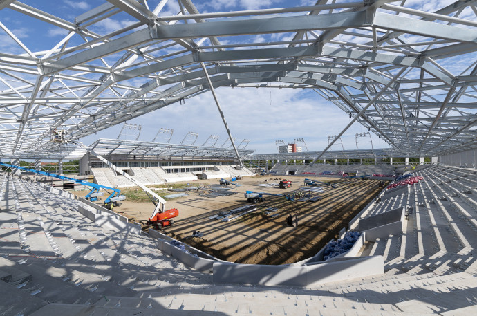 Az épülő új nyíregyházi stadion még 2023. júliusában. Fotó: MTI/Balázs Attila