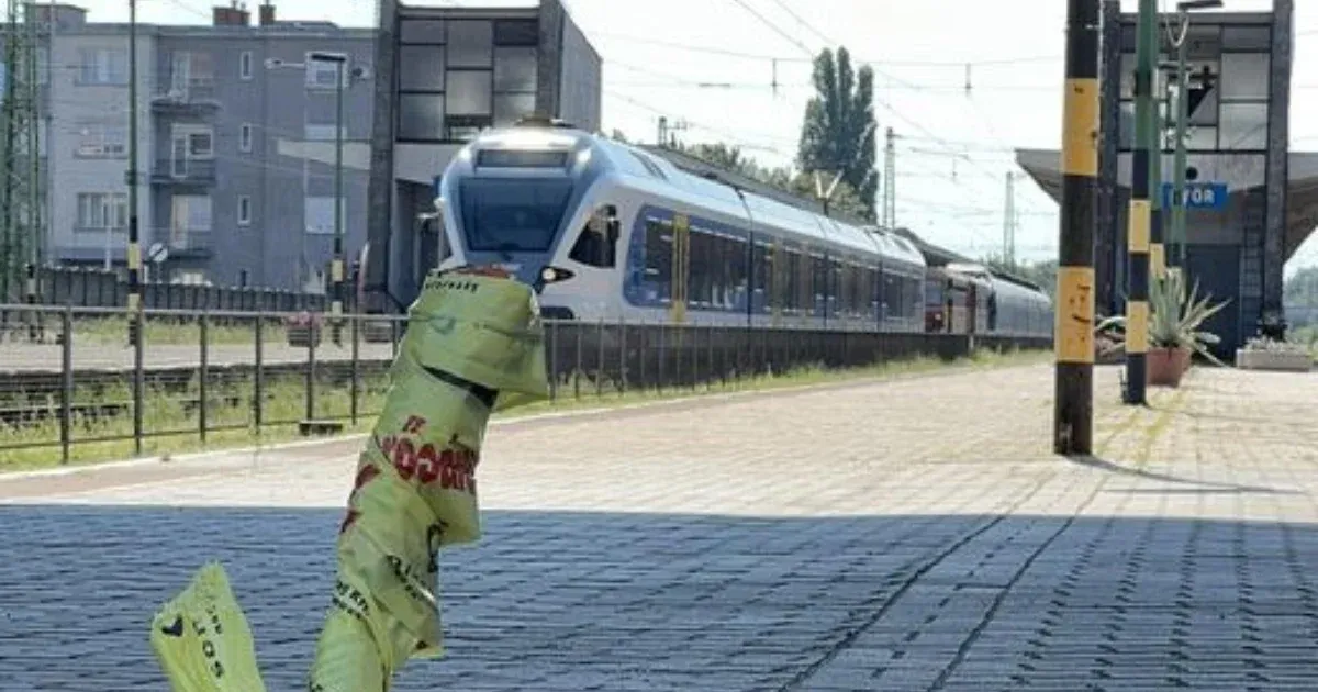Vasútfotósok nekidőltek a győri állomás egyik lámpaoszlopának, ami erre kidőlt
